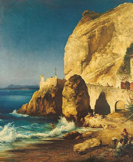 Albert Hertel Piece on the shores of Capri with people Germany oil painting art